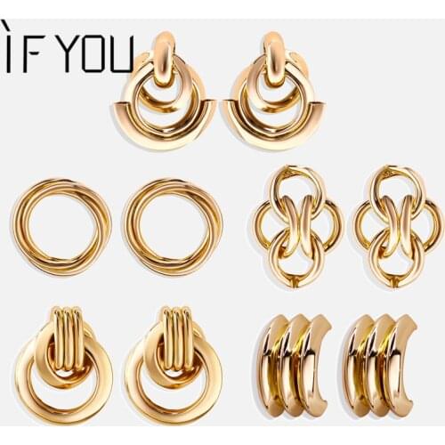 IF YOU ZA Vintage Irregular Knot Stud Earrings For Women Punk 2019 New Trendy Gold Metal Earring Statement Fashion Jewelry