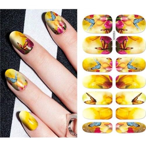 1 sheet DIY Nail Art Water Transfer Stickers Butterfly Sunset Tulip slider adhesive Watermark Decals Women Beauty Wedding Nails