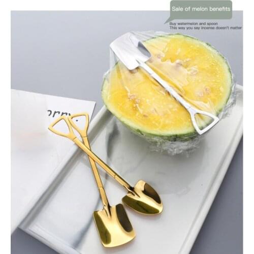 2PCS/set Stainless Steel Iron Shovel Spoon Coffee Ice Cream Spoon Engineering Shovel Retro Cute Square Head Spoon Nice Tableware