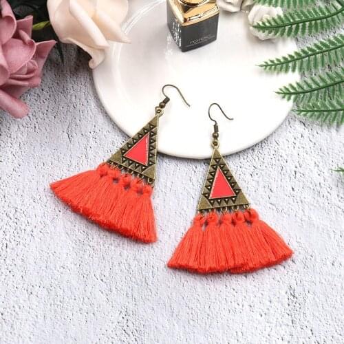 2018 Fashion Multi Color Tassel Earrings For Women Bohemian Geometric Triangle Long Fringe Earrings Statement Brincos Bijoux