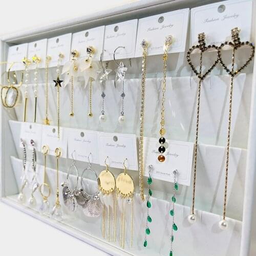 12 Pairs/Lot Women Fashion Jewelry Wholesale Pearls And Zircon Stones Tassels Pendant Hook Drop Earrings