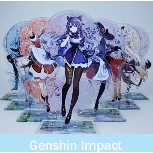 Anime Genshin Impact Zhongli Klee Diluc Qiqi Keqing Acrylic Stand Figure Model Plate Double-Sided Desk Decor Cosplay