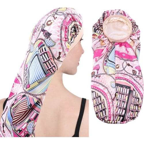 Satin Bonnet for Women Double Layer Long Night Sleep Cap Silky Hair Styling Care Headwear Ladies Head Cover Chemo Hair Loss Hat