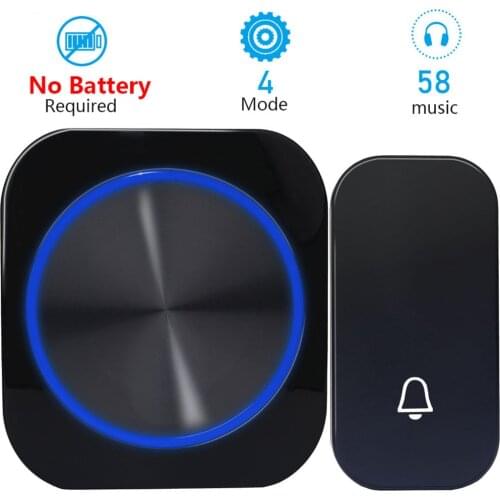 Self Powered Wireless Doorbell Without Battery Waterproof Door Bell Night Light Smart Security Home Button Receiver Set 58 Songs