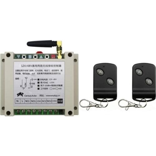 DC12V 24V 36V 48V 10A 2CH RF Wireless Remote Control Switch Transmitter with Two-button Receiver for Appliances Gate Garage Door