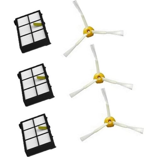 6Pcs Hepa filter 3 Armed Side Brush for iRobot Roomba 800 900 Series 870 880 980 Vacuum Robots Accessory Parts New