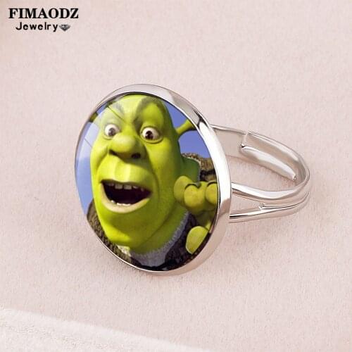 FIMAODZ Cute Shrek Anime Ring Adjustable Glass Cabochon Alloy Cartoon Rings for Women Kids Cosplay Jewelry