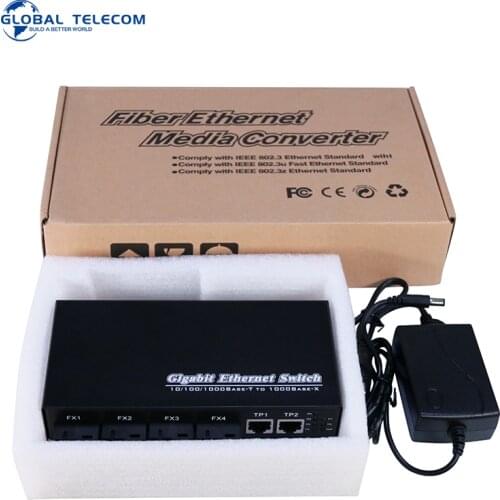 Gigabit media converter Network Switch 4fiber port 2RJ45 1000M Media Converter Fast Ethernet Converter