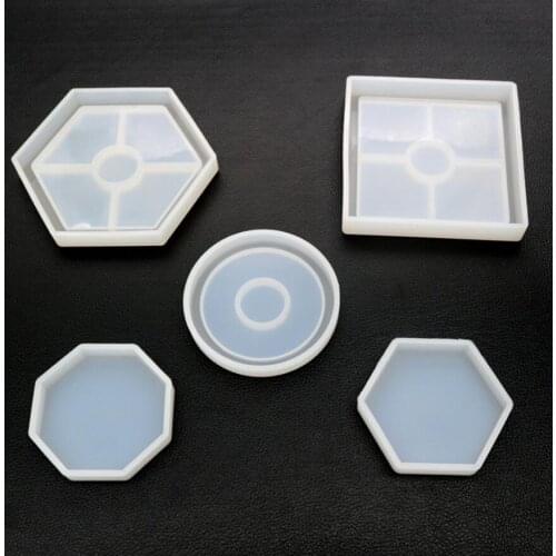 Crystal Epoxy Six Side Square Flower Base Cup Coaster Mould Silicone Set Handmade Mirror