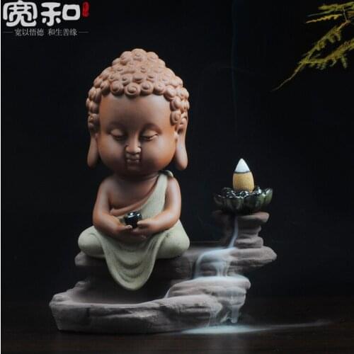 Ceramic incense burner back Guan Yin incense home decoration ideas, handmade purple Buddha incense burner