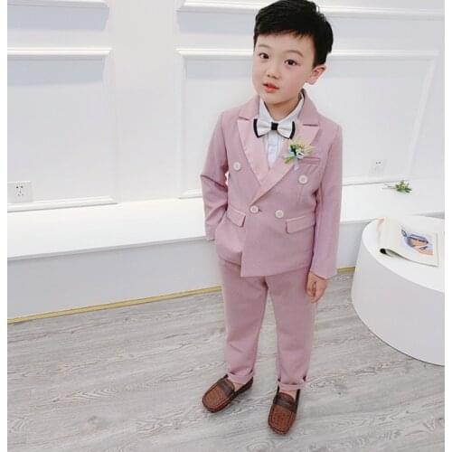 Flower Boys Sweet Jacket+Pants 2Pcs Clothing Set Gentleman Kids Formal Wedding Suit Children Performance Graduation Dress