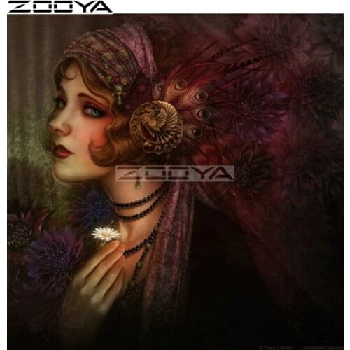 Round Diamond Painting Cross-Stitch Kits Wall Sticker Diamond Embroidery Woman Flower Feather Gift Pictures Of Rhinestones R1797