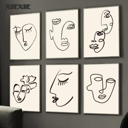 Facial Lines Canvas Painting Wall Art Abstract Line Human Face Nordic Posters and Prints Pictures for Living Room Home Decor