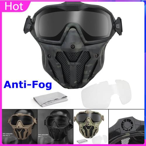 Military Tactical Full Face Mask with Detachable Goggle Hunting Airsoft Protective Mask Anti-fog Cs Wargame Army Combat Masks