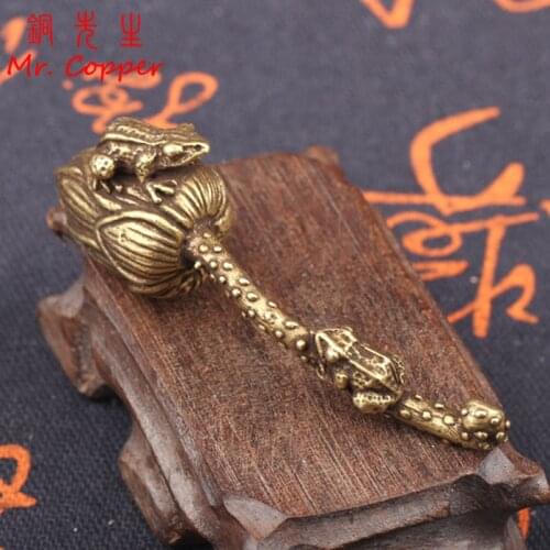 Antique Bronze Mother Child Frogs Lotus Zen Small Ornament Pure Copper Animal Miniature Figurines Tea Pet Home Decor Accessories