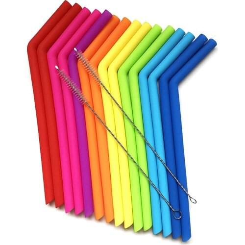 15 pack Reusable Silicone Straws Flexible Easy to Clean with 2 Cleaning Brushes BPA Free No Rubber Taste Drinking