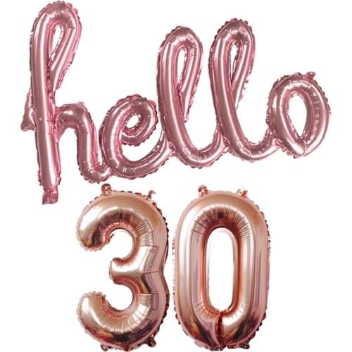 Rose Gold Hello 30 Foil Balloon 16inch Number Ball 18 20 50th Birthday Party Decor Inflatable Air Globos