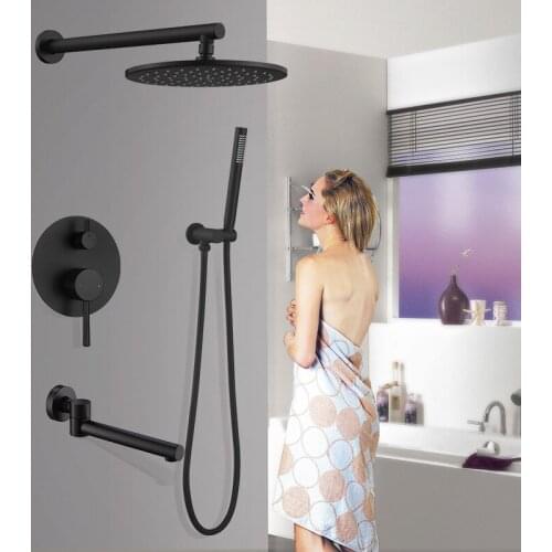 Wall mounted all solid brass bathroom shower faucet set Black three functions mixer faucet 8 inch brass shower head