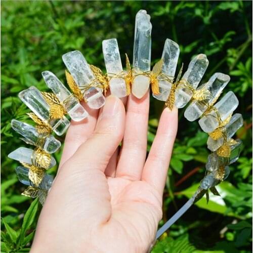 Natural crystal raw crystal crown handmade custom golden leaves moon diy natural amethyst crown headband hair accessories gift