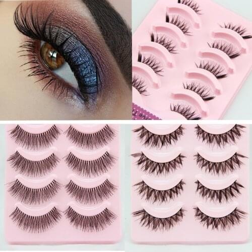 YOKPN 3 Style Natural False Eyelash Handmade Half Natural Cross Fake Eyelash Extension Makeup Tools 1 Box 5pairs