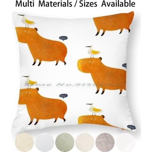 Hapybara Capybara Pillow Case Throw Pillow Cover Cotton Linen Flax Hapybara Capybara Animal Bird Children Pun Color Pencil