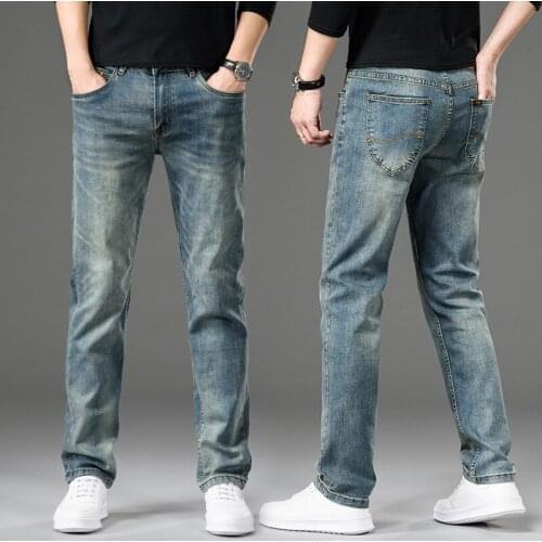 New Retro Blue Jeans Men Casual Loose Straight Pants Baggy Denim Trousers