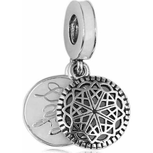 Original White Enamel Mandala Pattern Love True Yoga Pendant Beads Fit 925 Sterling Silver Charm Bracelet Diy Jewelry