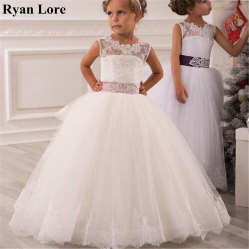 White/Ivory Flower Girl Dresses 2020 Princess Dress For Weddings Party Appliques First Communion Dress Ball Gown Pageant Dress