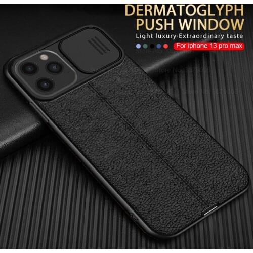 Iphone13 Case Lychee Pattern Soft Silicon Shockproof Coque For iphone 13 mini pro max 13pro Push Window Camera Protect Shell