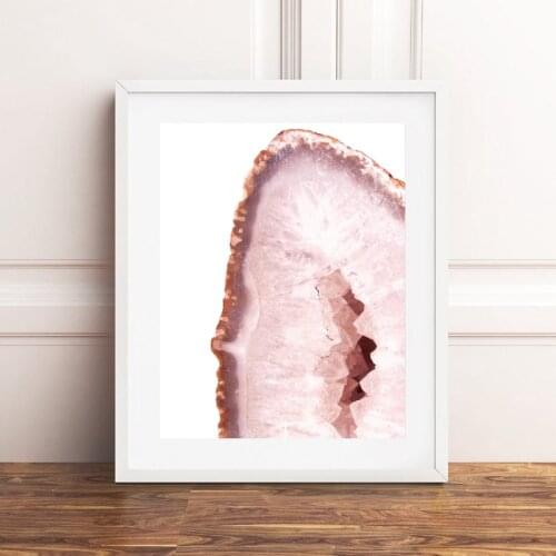 Rose Quartz Geode Canvas Art Prints And Posters , Pink Crystal Photography Canvas Painting Gemstone Mineral Picture Art Decor