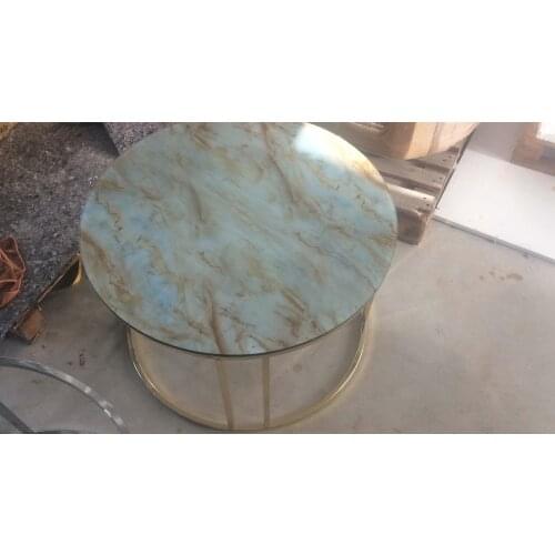 Beyaz Mermer Desenli Gold Ayaklı Orta Sehpa