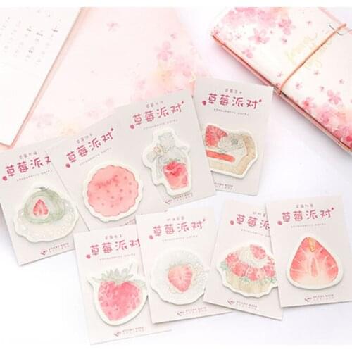Cute Strawberry Party Style 30sheet Memo Pads Student Kawaii Notepad Decoration Sticky Notes Escolar Label Stationery