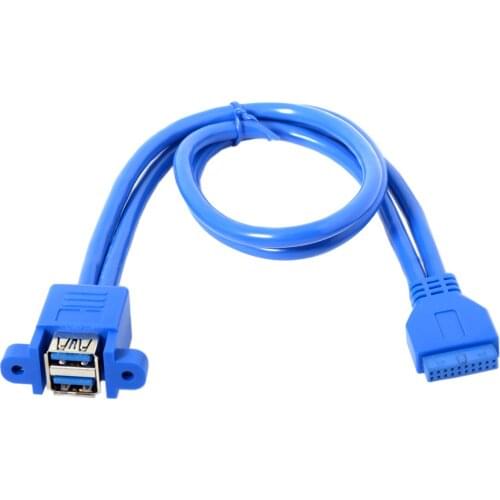 Stackable USB 3.0 Female Panel Type to Motherboard 20Pin Header Cable Dual Ports 50cm