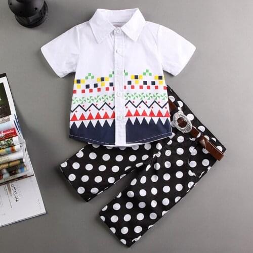 Special Clearance Popular Boys' Gentleman White Shirt Dot Casual Pants Suit for 2-7T Boys