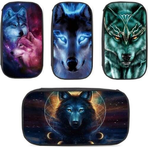 New European and American Animal Printing Wolf Single-layer Childrens Pencil bag Vertical Square Student Pencil Case