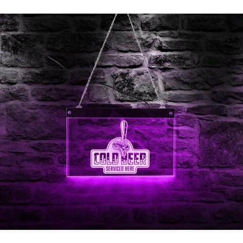 Cold Beer Serviced Here Bar Club Business Slogan USB LED Neon Sign Man Cave Wall Decor Display Night Light Sign Beer Lover Gift