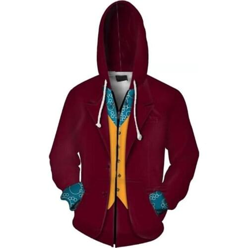 Movie Joker Cosplay Hoodie Joaquin Phoenix Joker 3D Print Zip Up Sweatshirt Casual Outwear Fall Clothes Men Women Jacket