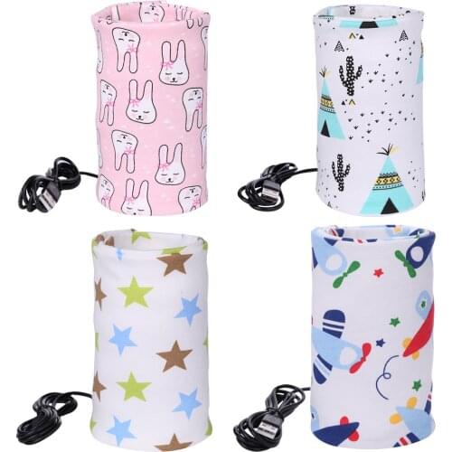 USB Milk Warmer Insulated Bag Portable Travel Cotton Printed Cup Warmer Baby Nursing Bottle Cover Warmer Heater Bag