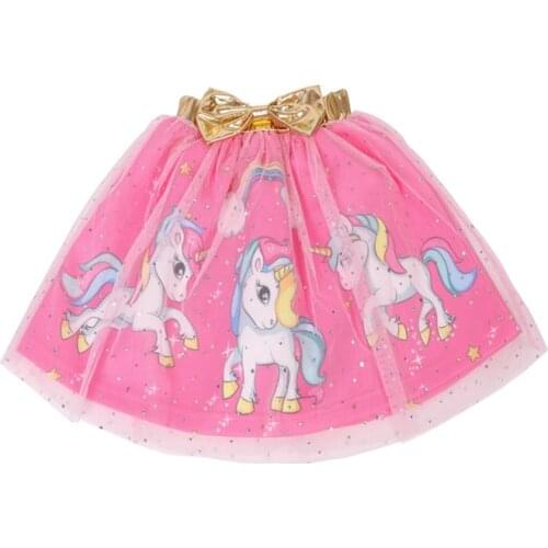 3-8Y Fashion Girls Tutu Skirt Kids Princess unicorn print Ball Gown mesh skirt for girls Children Clothing D014