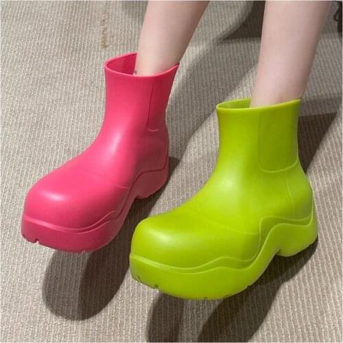 LLUUMIU rain boots women luxury 2021 New Brand Women Rubber Ladies Walking Ankle Rainboots Casual Thick Bottom Short Boot