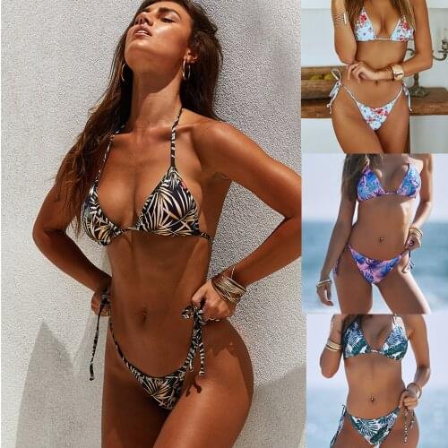 2020 Womens Bikini European And American Fashion Sexy Two Piece Swimsuit Tether Printed Bikini Backless Beach Sports Surf Wear