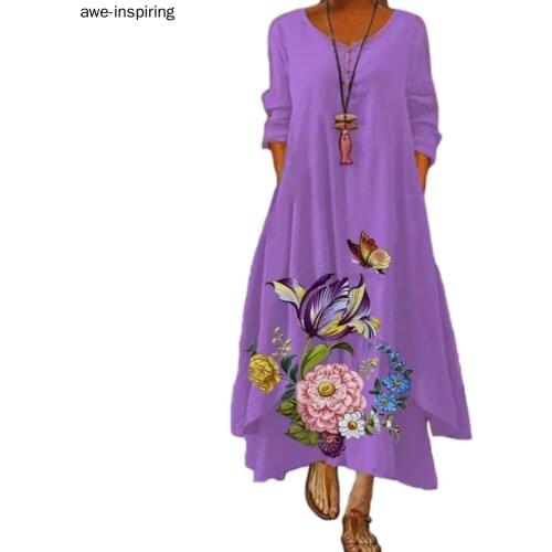 Women Dress 2021 Summer Fashion Popular Printed Long Sleeved Female Ins Oversized Outfit Vintage Floral Maxi Retro Vestidos