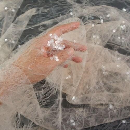 1yard/lot 130CM French lace fabric Beautifully Sequin Embroidered Wedding Lace Fabric Handmade Material Evening Dress Clothes