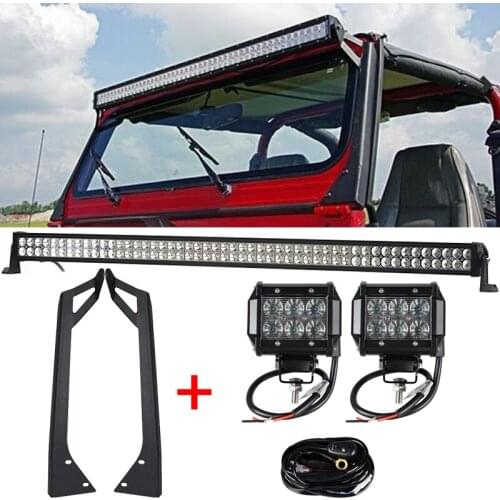 1 x 288W 50'' LED Light Bar + 2 x 18W Light Bar Work Light + YJ Windshield Mounting Brackets for Jeep Wrangler YJ 87-95 4WD SUV