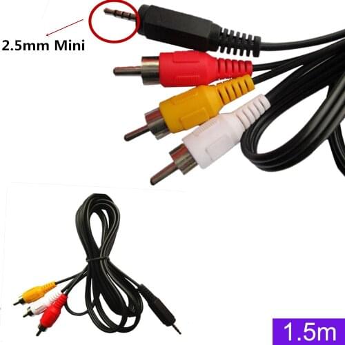 2.5mm Mini AV Plug to 3 RCA Male Plug Adapter Audio Video Cable 1.5M
