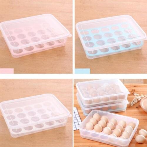 20 Grids Egg Tray Holder Transparent Egg Crisper Refrigerator Eggs Storage Container With Cover For Kitchen ( Random Color )