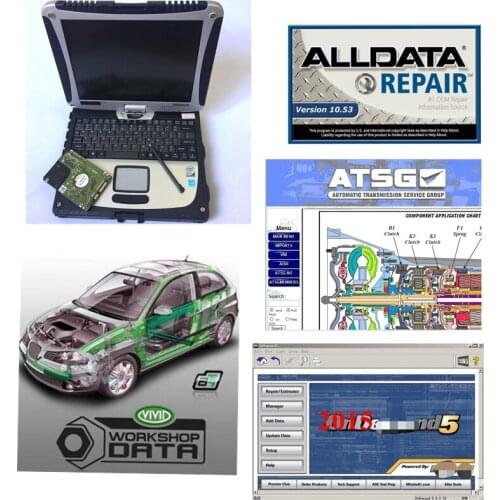 2021hot sale auto repair software 1TB HDD Alldata Laptop alldata10.53+ Mitchel.l OD5+ATSG+ Vivid Workshop data installed in CF19