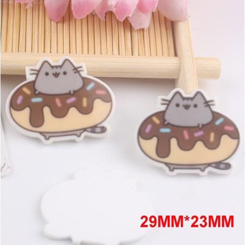 50pcs/lot 29*23MM Cute Donuts Cats Flatback Resin Planar DIY Craft Embellishments for Home Decoration Accessories FR564
