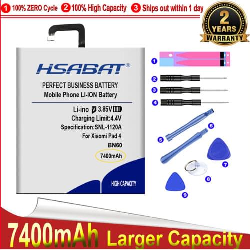 HSABAT 0 Cycle 6800mAh BN60 Battery for Xiaomi Pad 4 Mipad 4 Tablet PC High Quality Replacement Accumulator