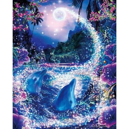 DIY 5D Diamond Painting Dolphin Animal Full Circle/Square Diamond Embroidered Cross Stitch Diamond Square Full Mural Love Gift
